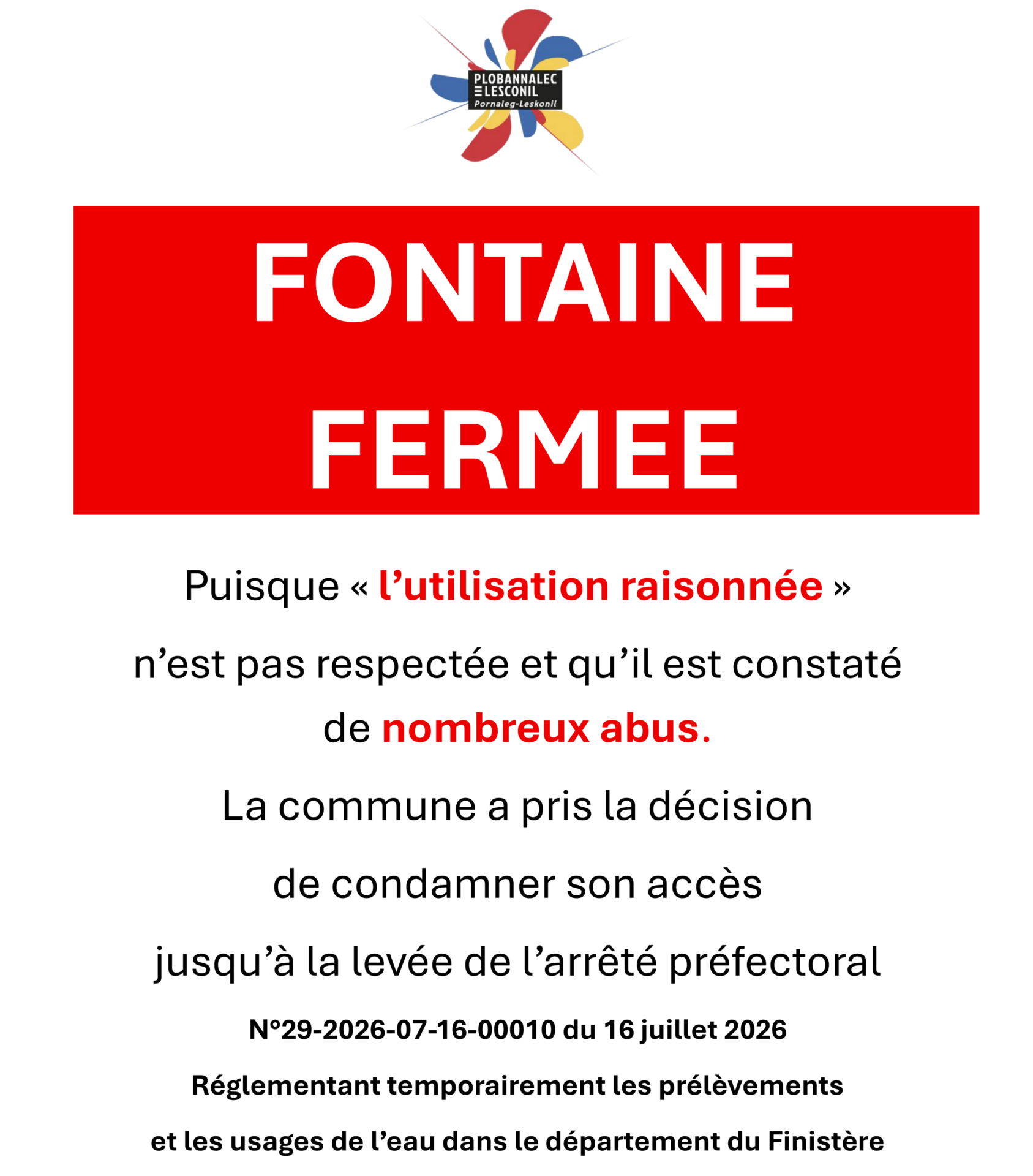 Fermeture de la fontaine